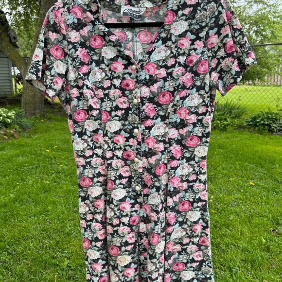 vintage floral romper scalloped neck pearl button size 8 summer playsuit - Picture 10 of 16